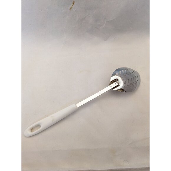 Vintage Slotted Serving Spoon White Handle 12 1/2" - Picture 4 of 8